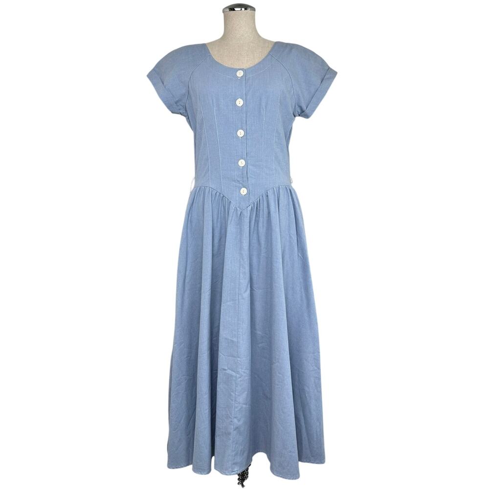 Vintage Tickets California Chambray Blue Maxi Dress USA Cotton Size 11/12 NWT